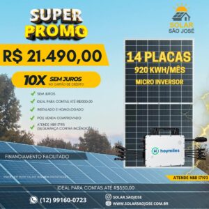 Kit solar 14 placas + Micro - 920 kWh/mês